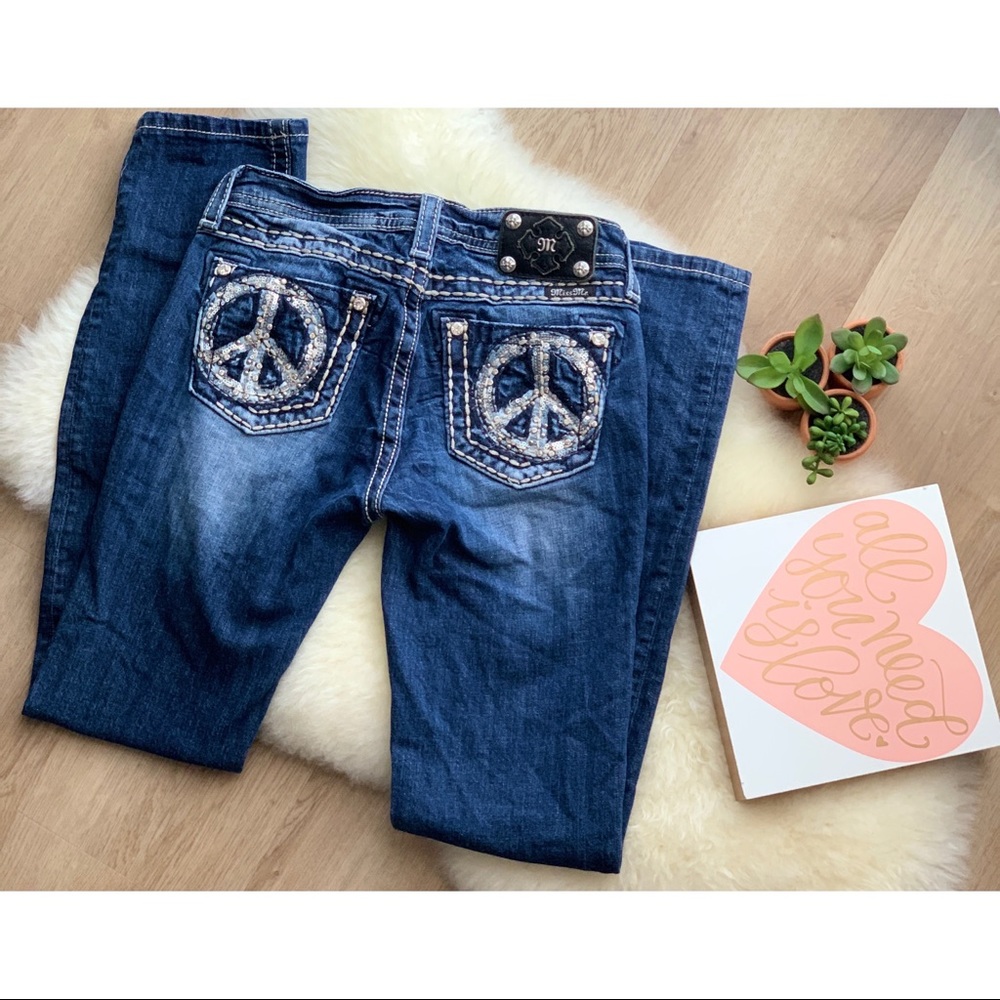 MISS ME • Girls Peace Sign Skinny Jean